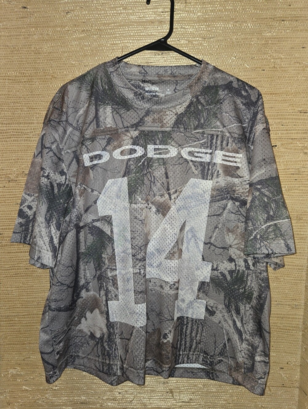 Hollister Gray Camo Mesh Jersey with White 'DODGE 14' Print